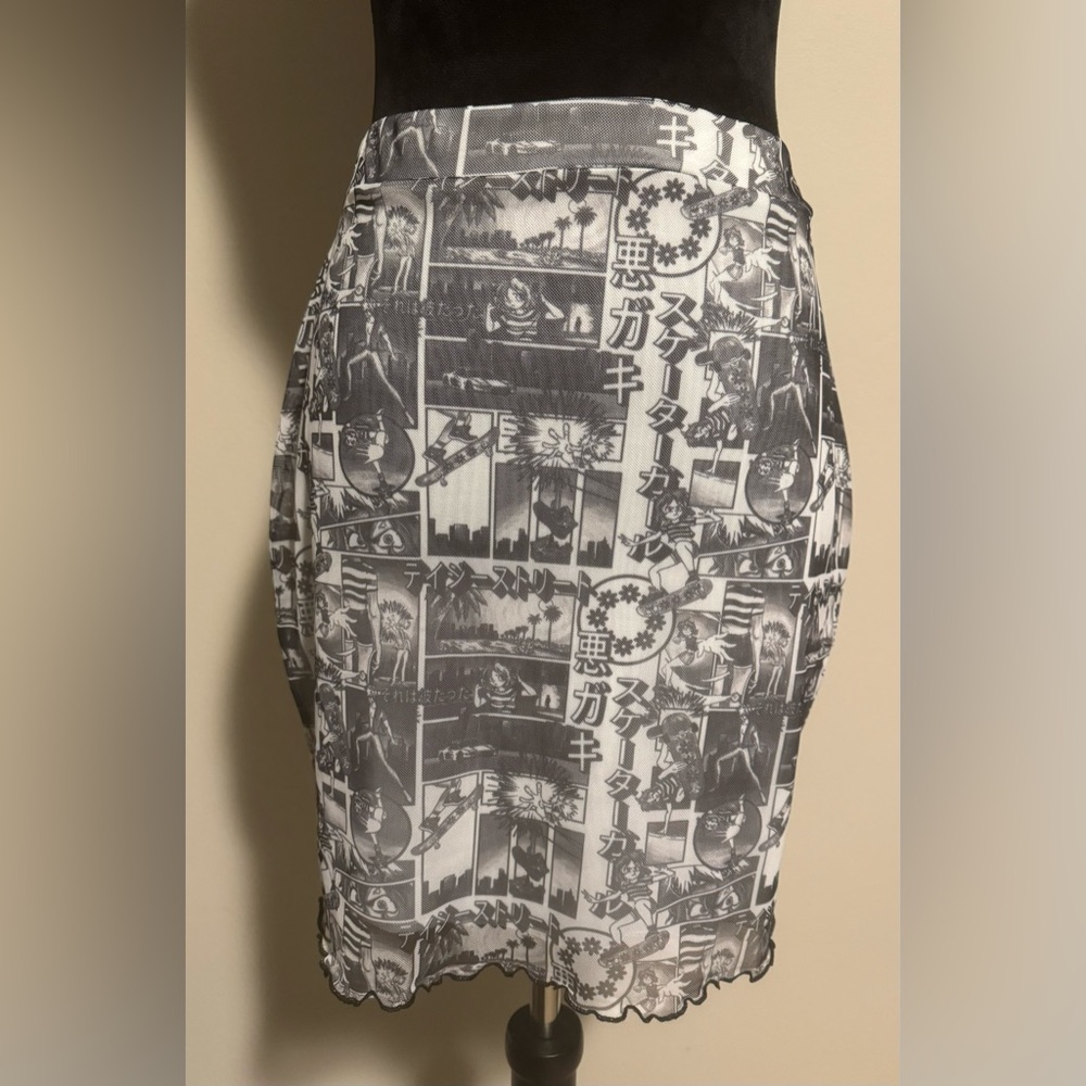 NWT Daisy Street Anime Black & White Mesh Mini Skirt size 8